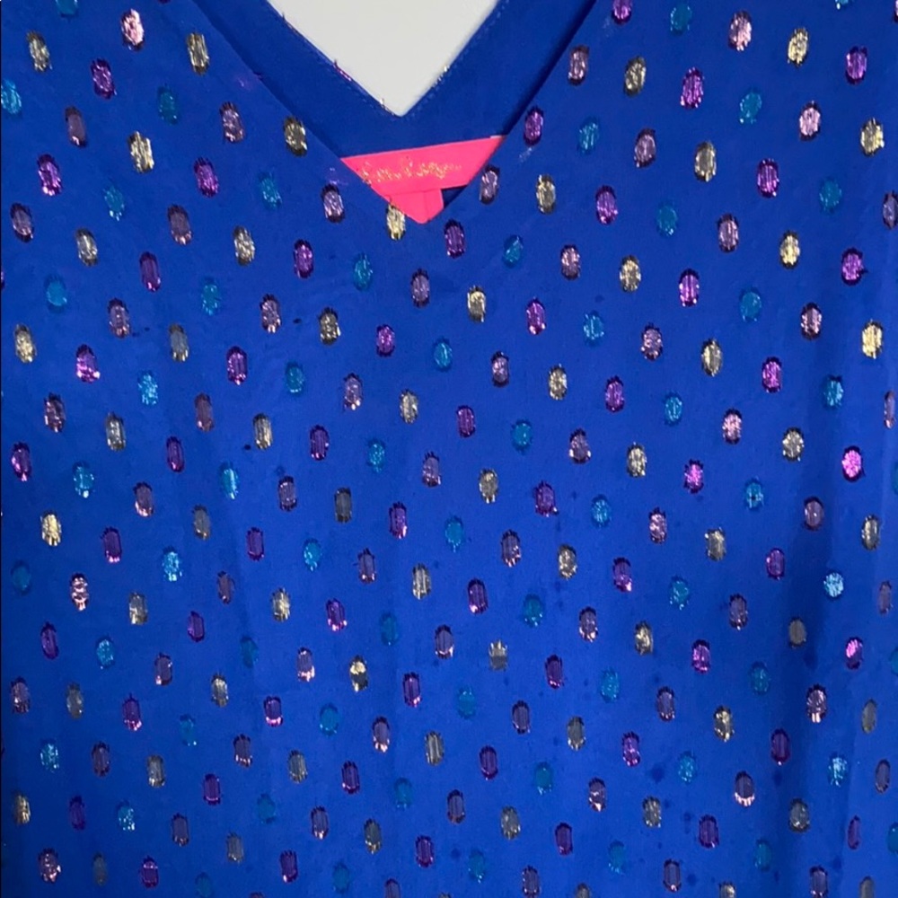 Lilly Pulitzer Metallic Jewel Blue Top Size Large - Picture 2 of 2